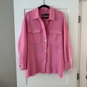 ZARA Pink Shacket Jacket Blazer Coat XL NWT Gold Button